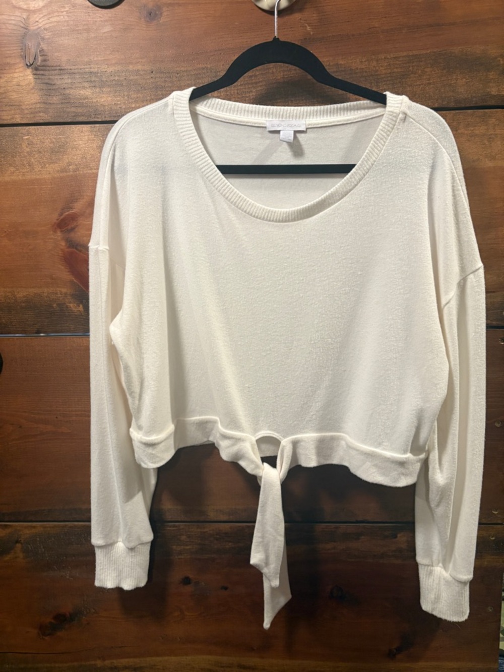 Beyond Yoga Cream Tie-Front Lightweight Pullover